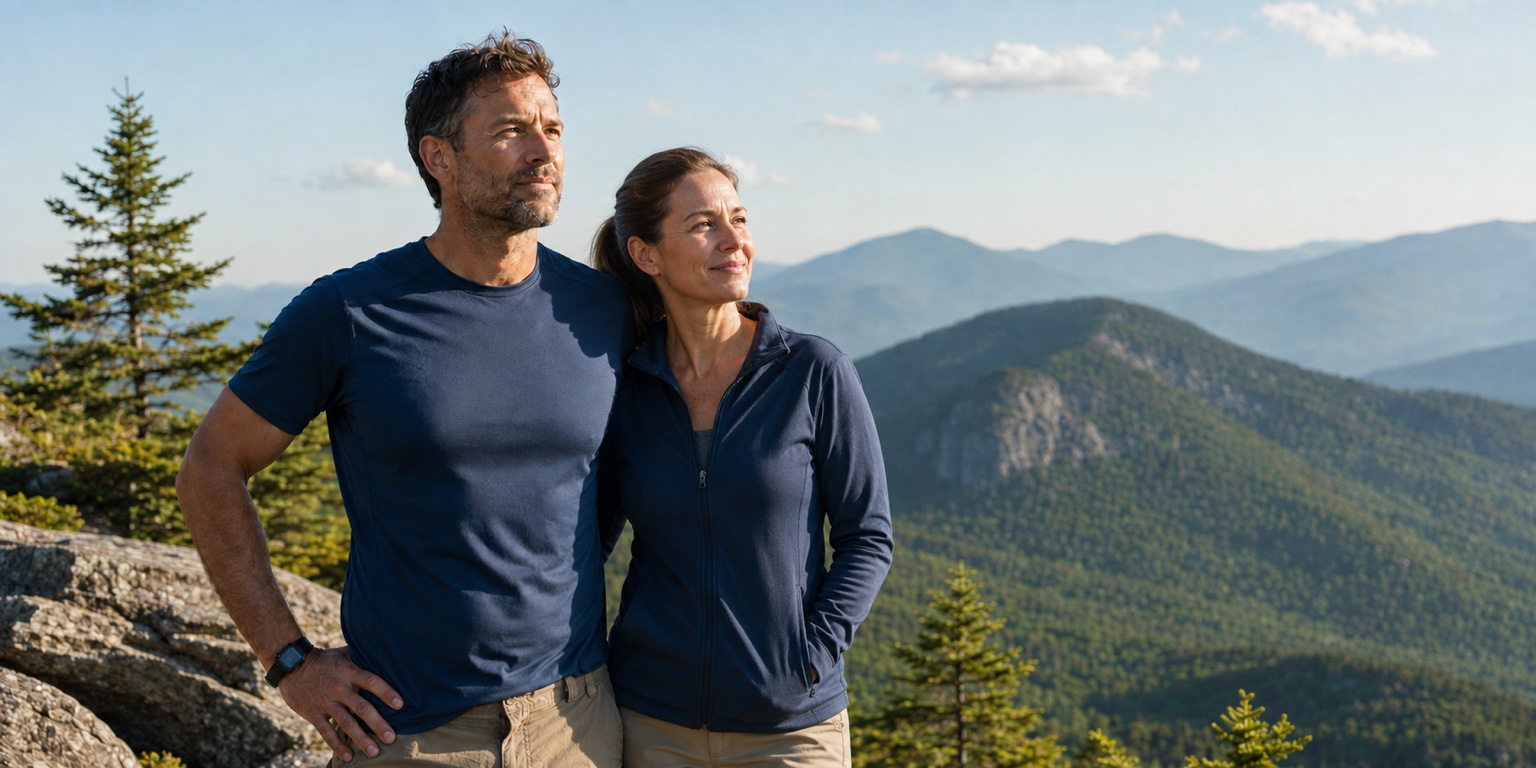 Active couple overlooking the Adirondack Mountains